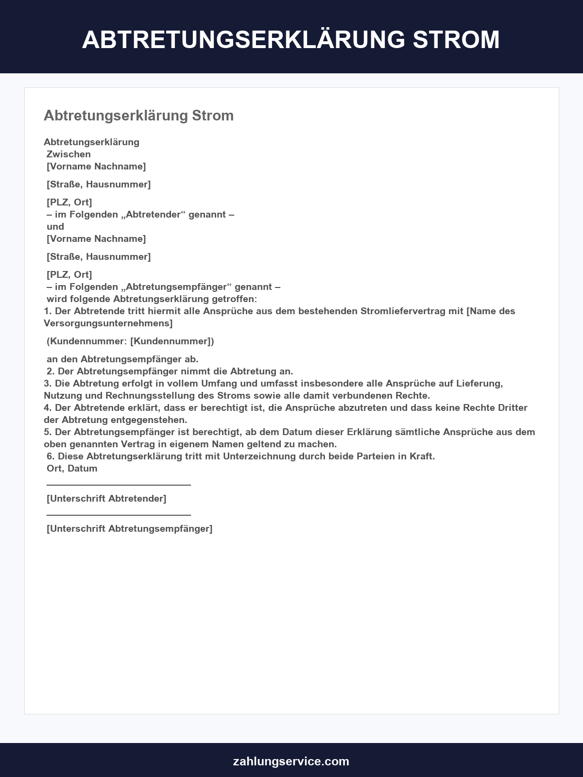 Abtretungserklärung Strom