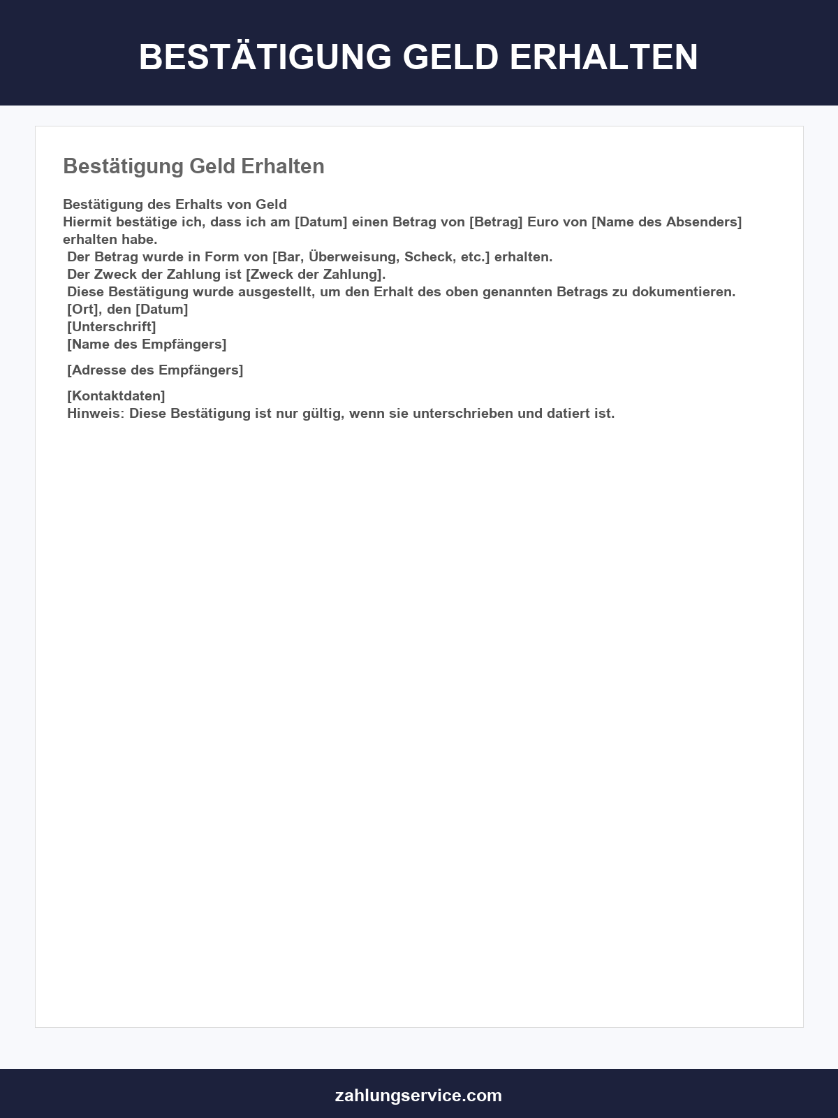 Bestätigung Geld Erhalten Muster