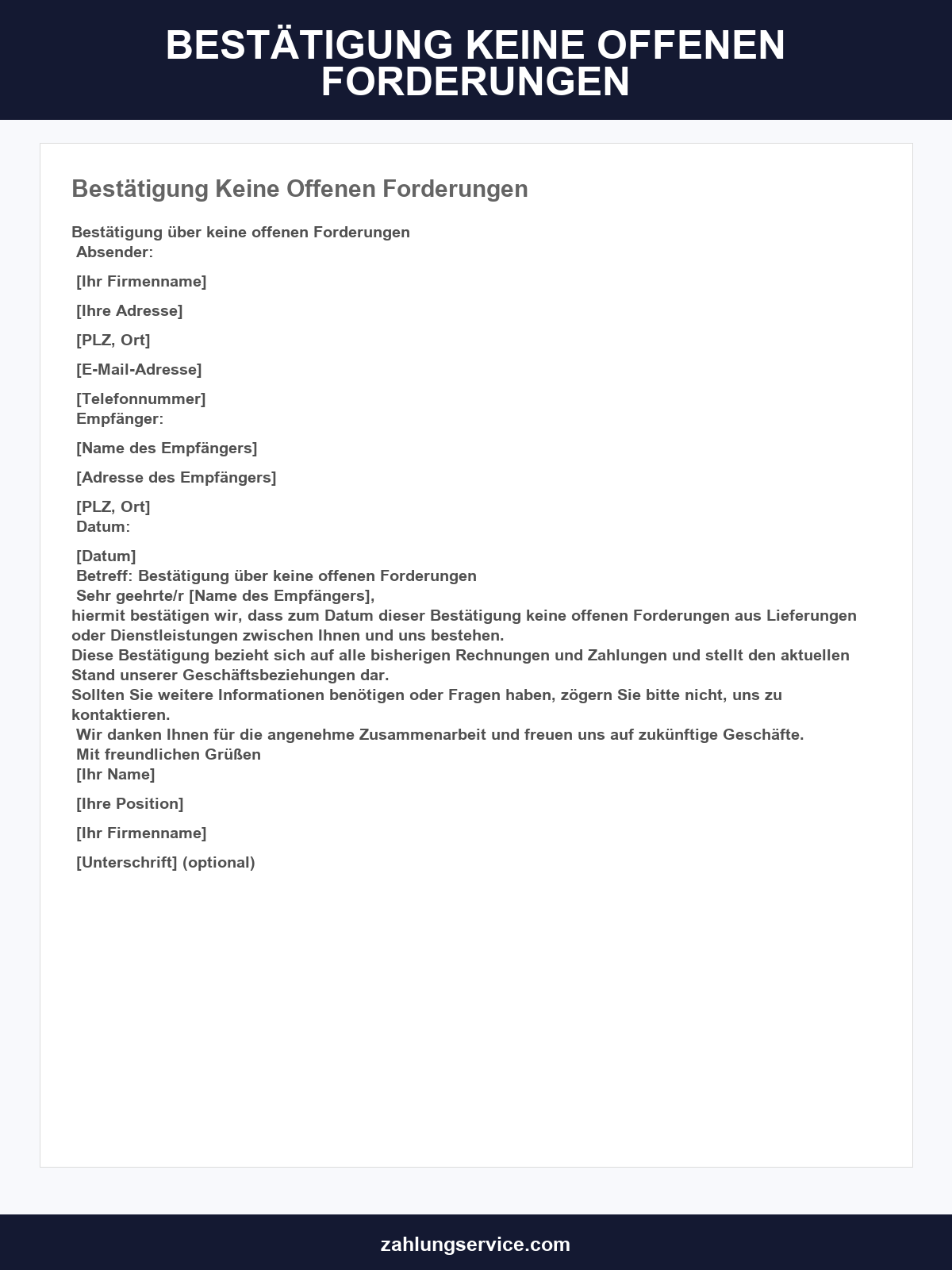 Bestätigung Keine Offenen Forderungen Muster