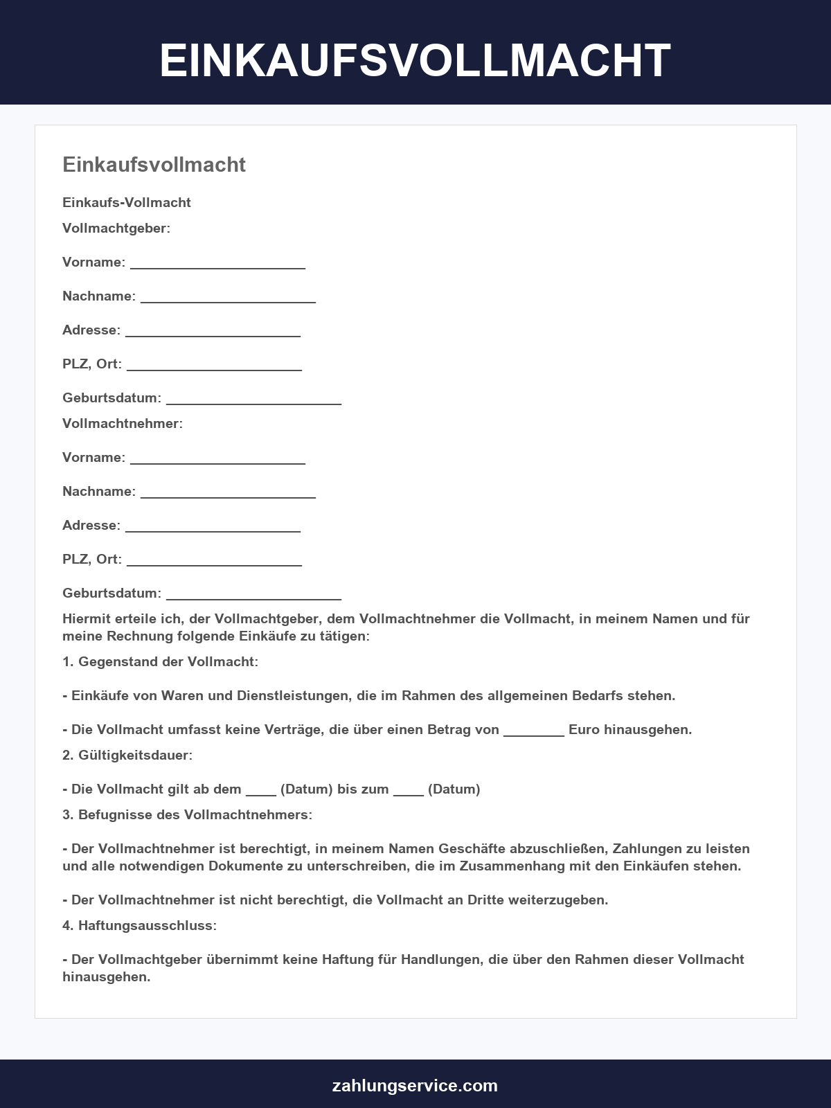 Einkaufsvollmacht Vorlage
