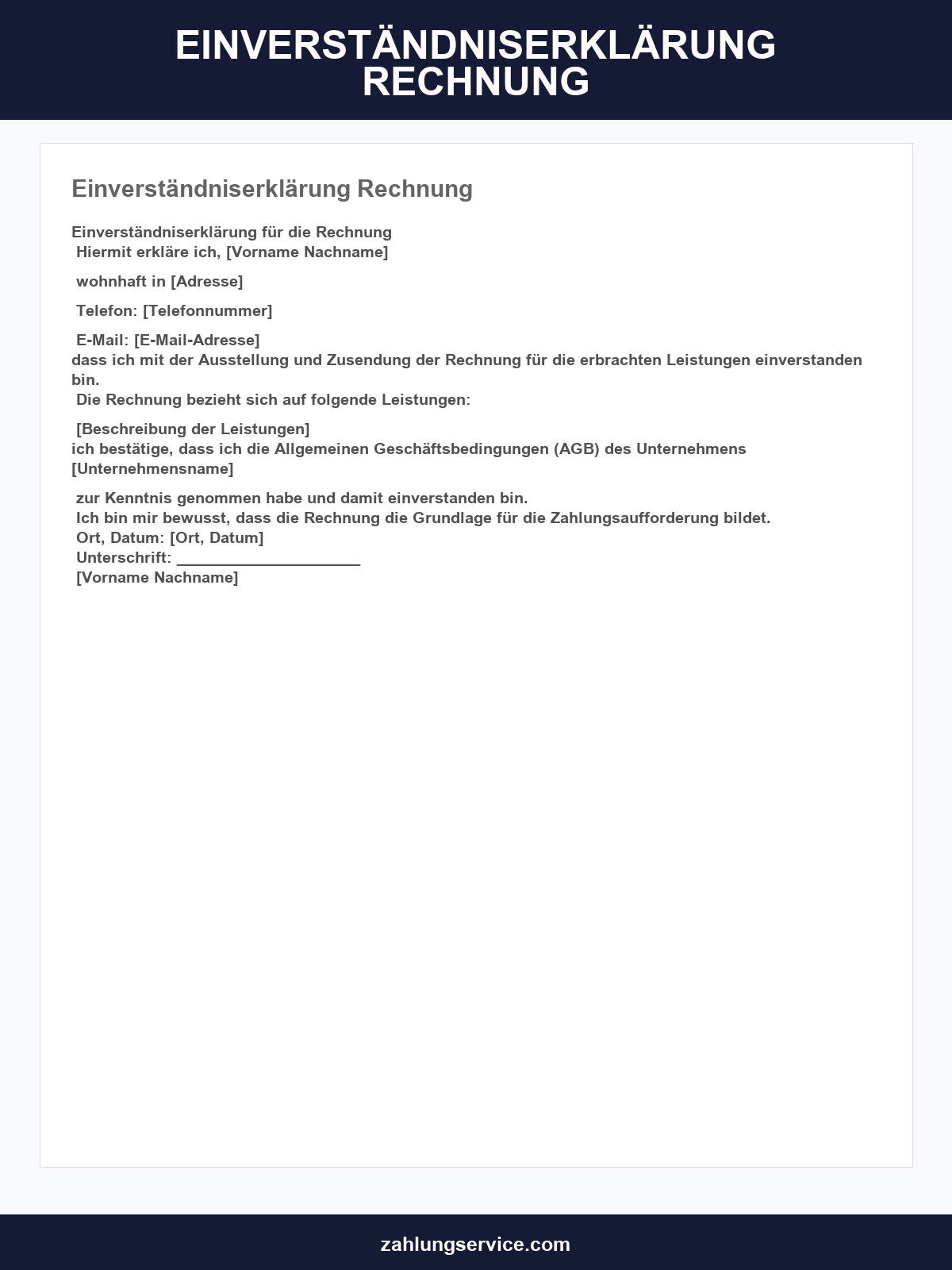 Einverständniserklärung Rechnung Per Mail Vorlage
