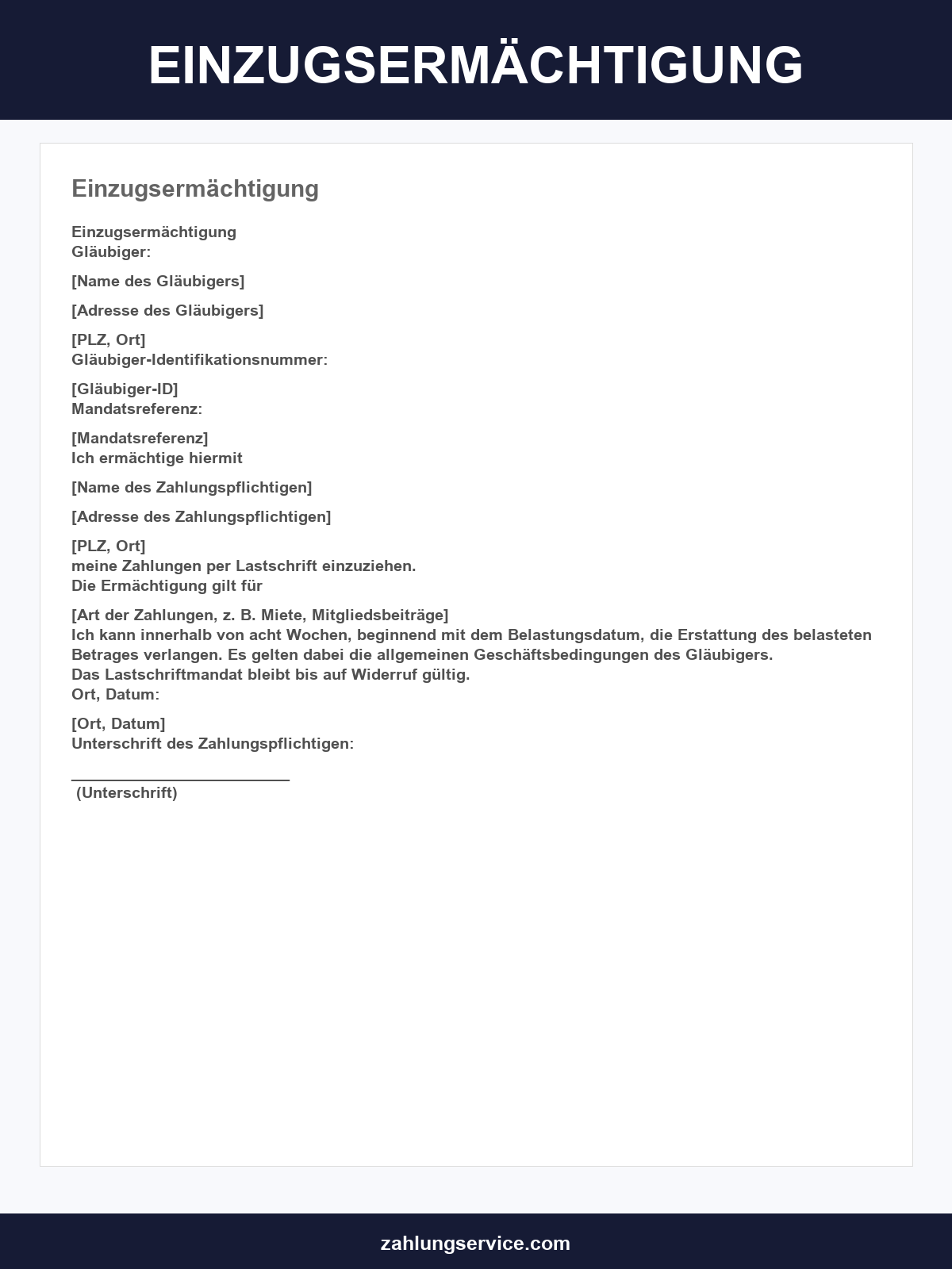 Einzugsermächtigung Vorlage