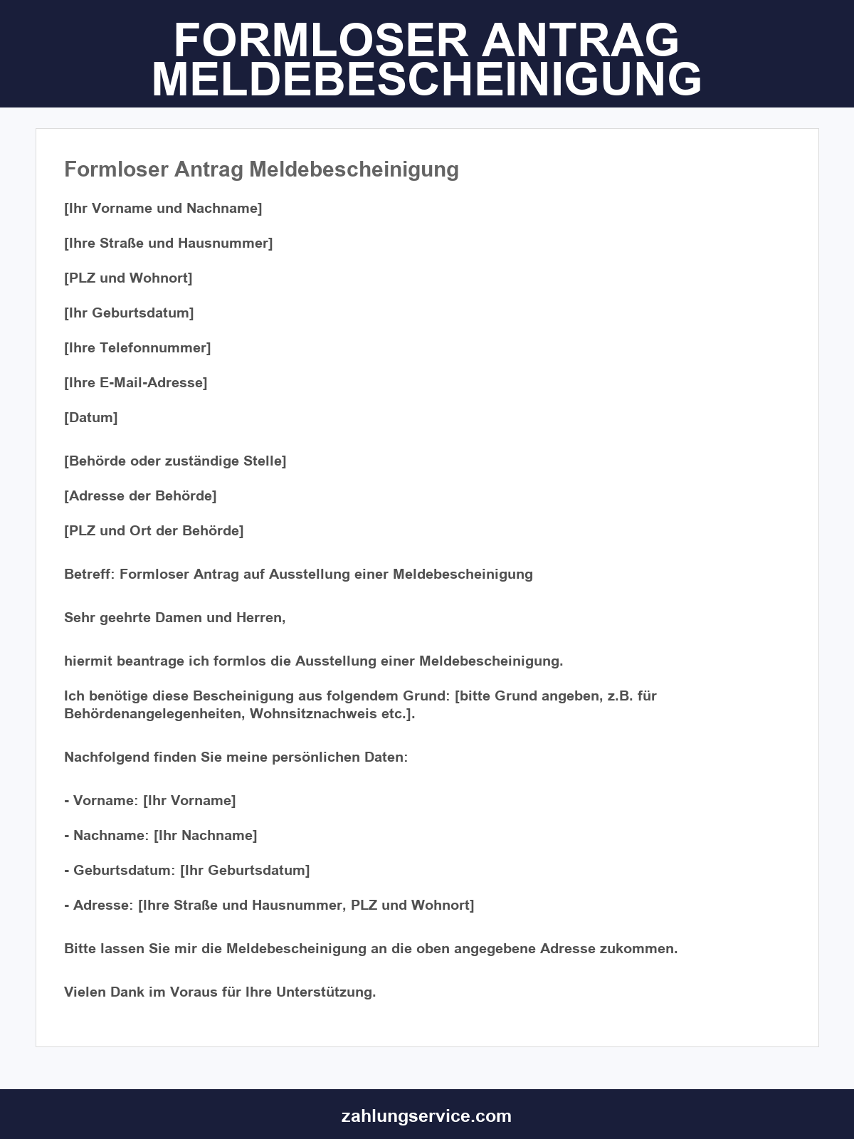 Formloser Antrag Meldebescheinigung Muster