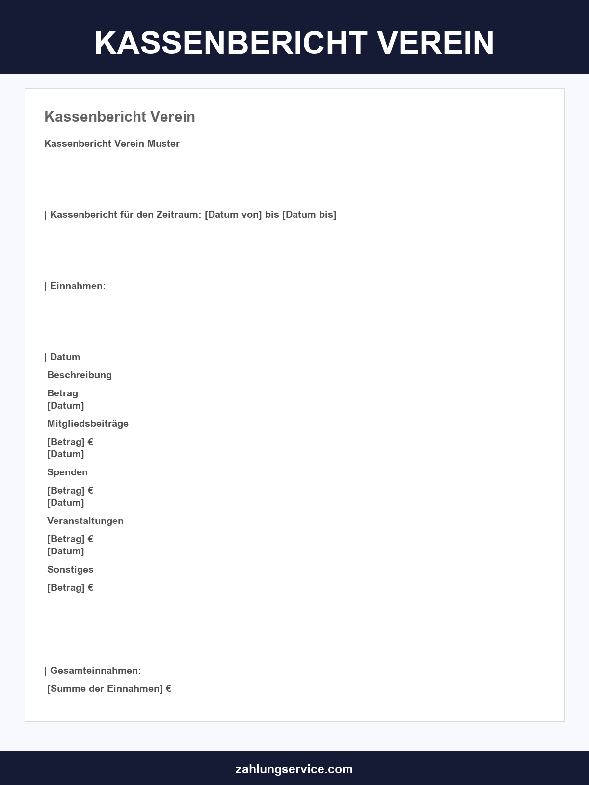 Kassenbericht Verein Vorlage