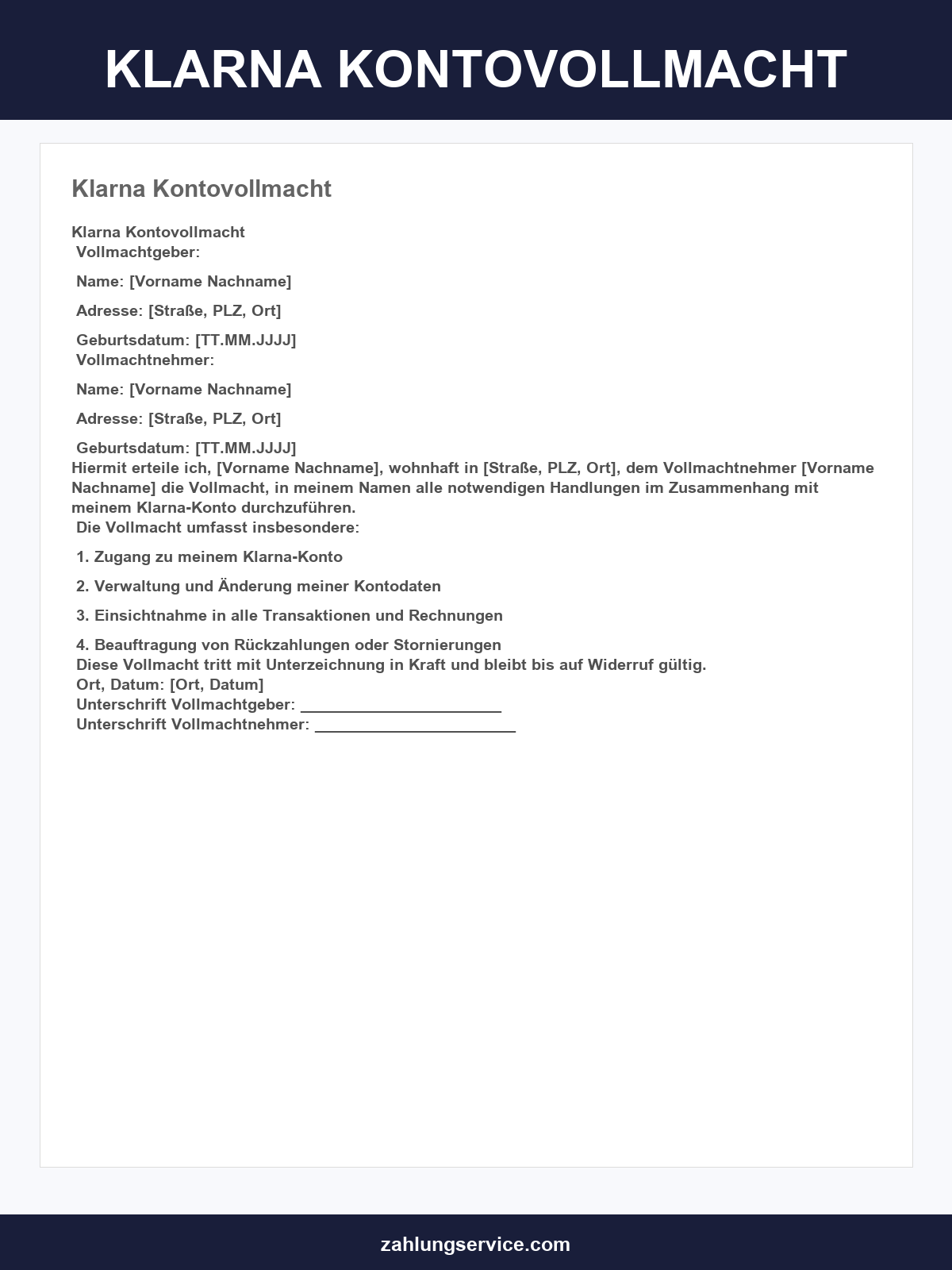 Klarna Kontovollmacht