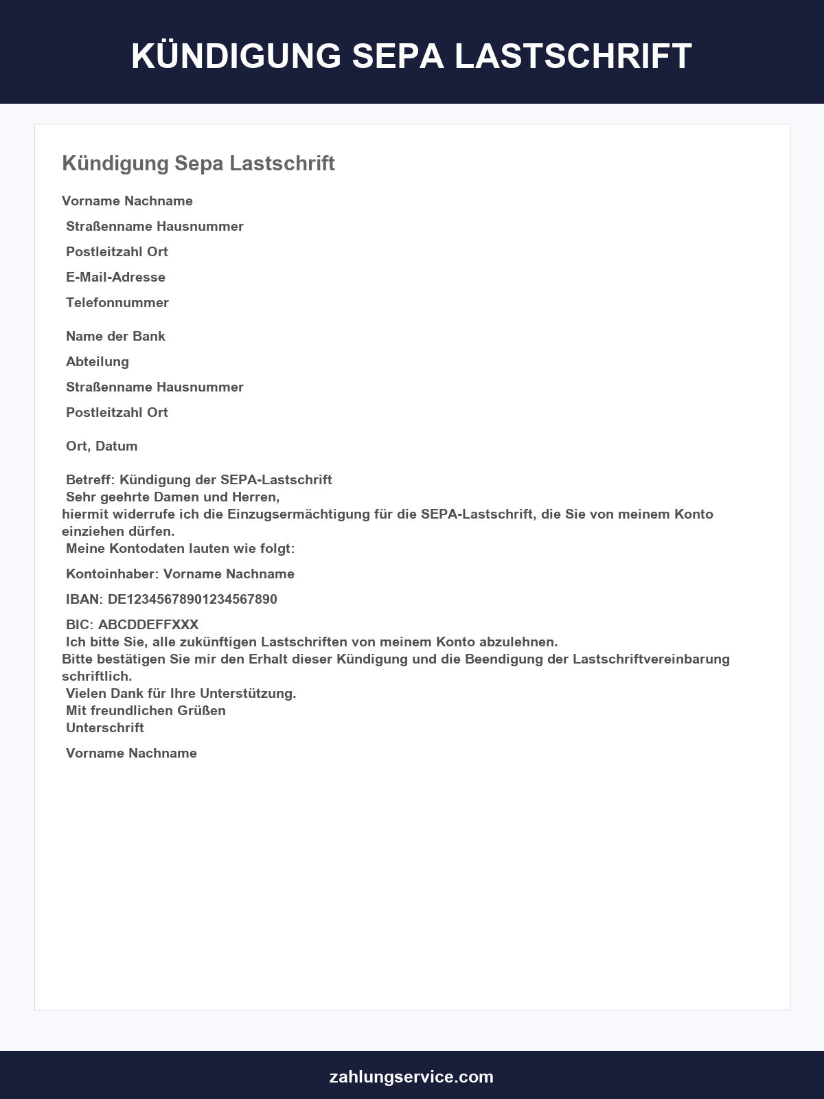 Kündigung Sepa-Lastschrift Vordruck