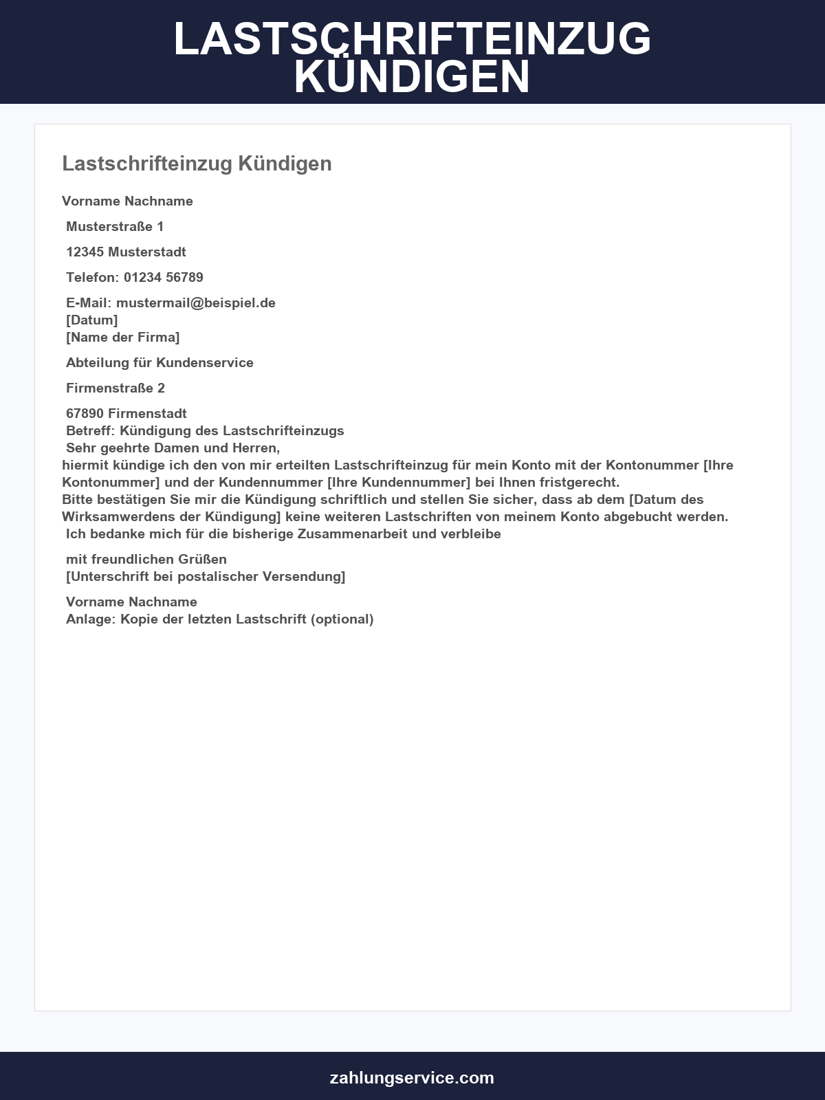 Lastschrifteinzug Kündigen Vorlage