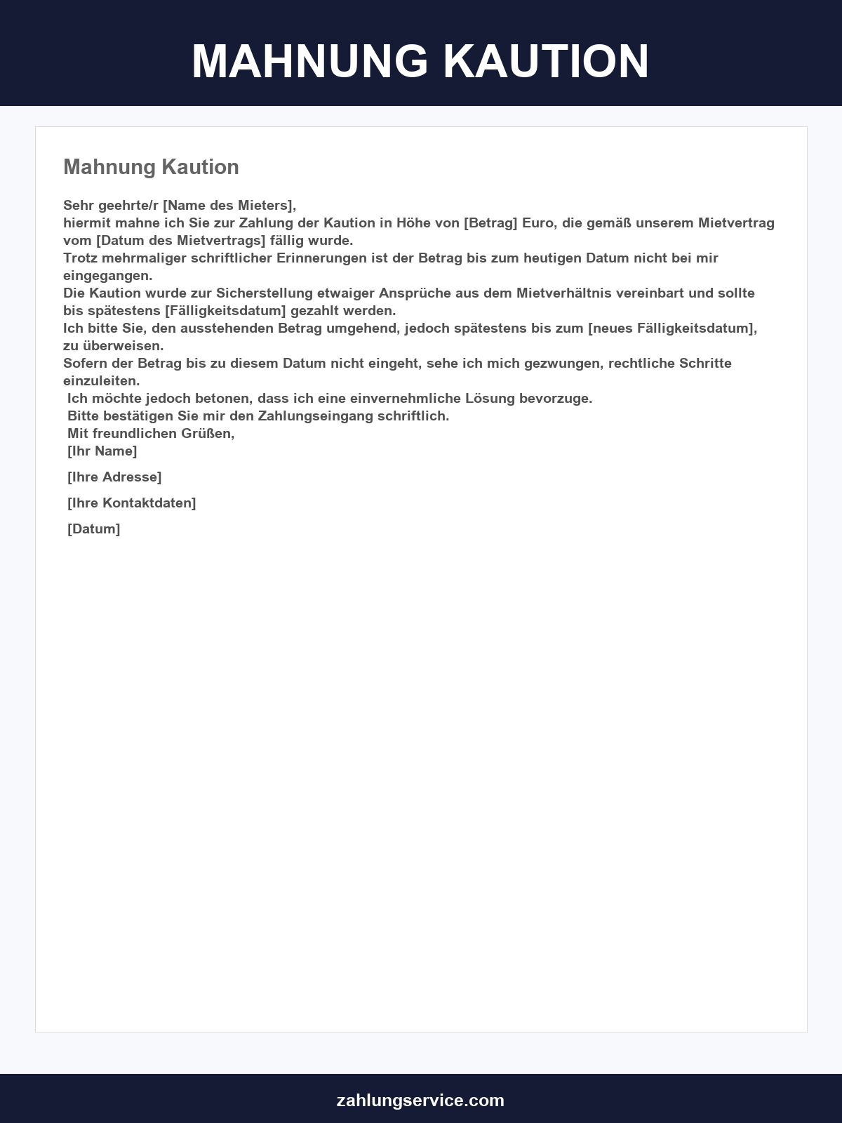 Mahnung Kaution Vorlage