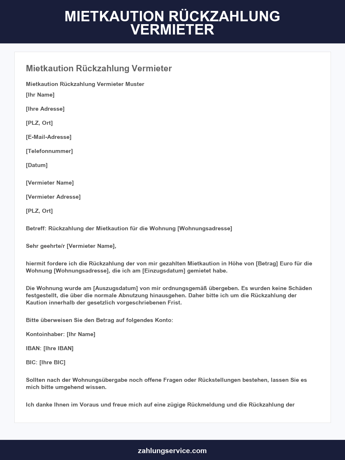 Mietkaution Rückzahlung Musterbrief Vermieter