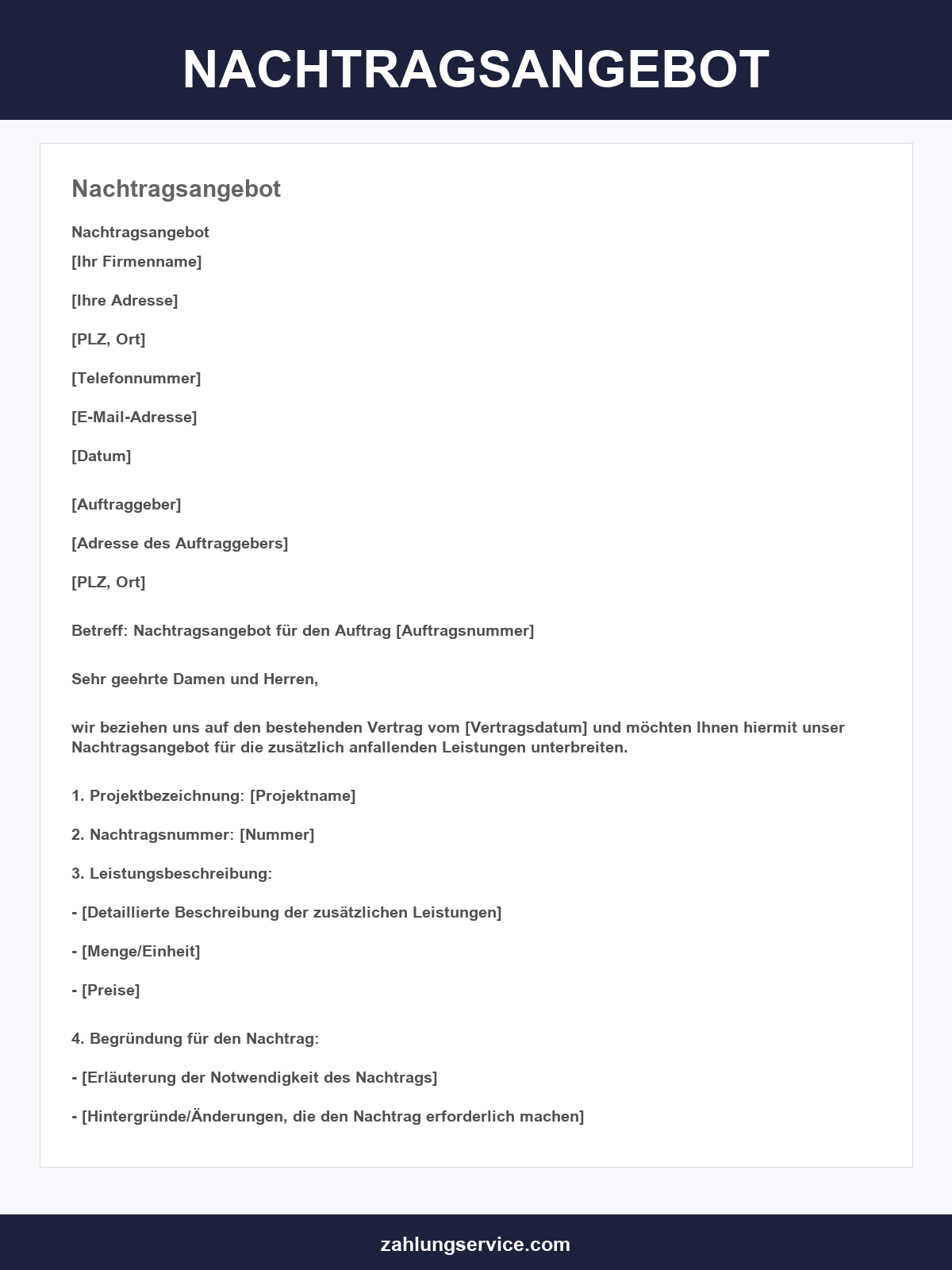 Nachtragsangebot Muster