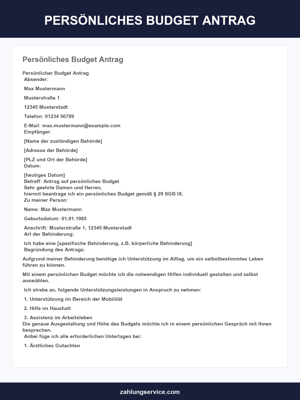 Persönliches Budget Antrag Muster