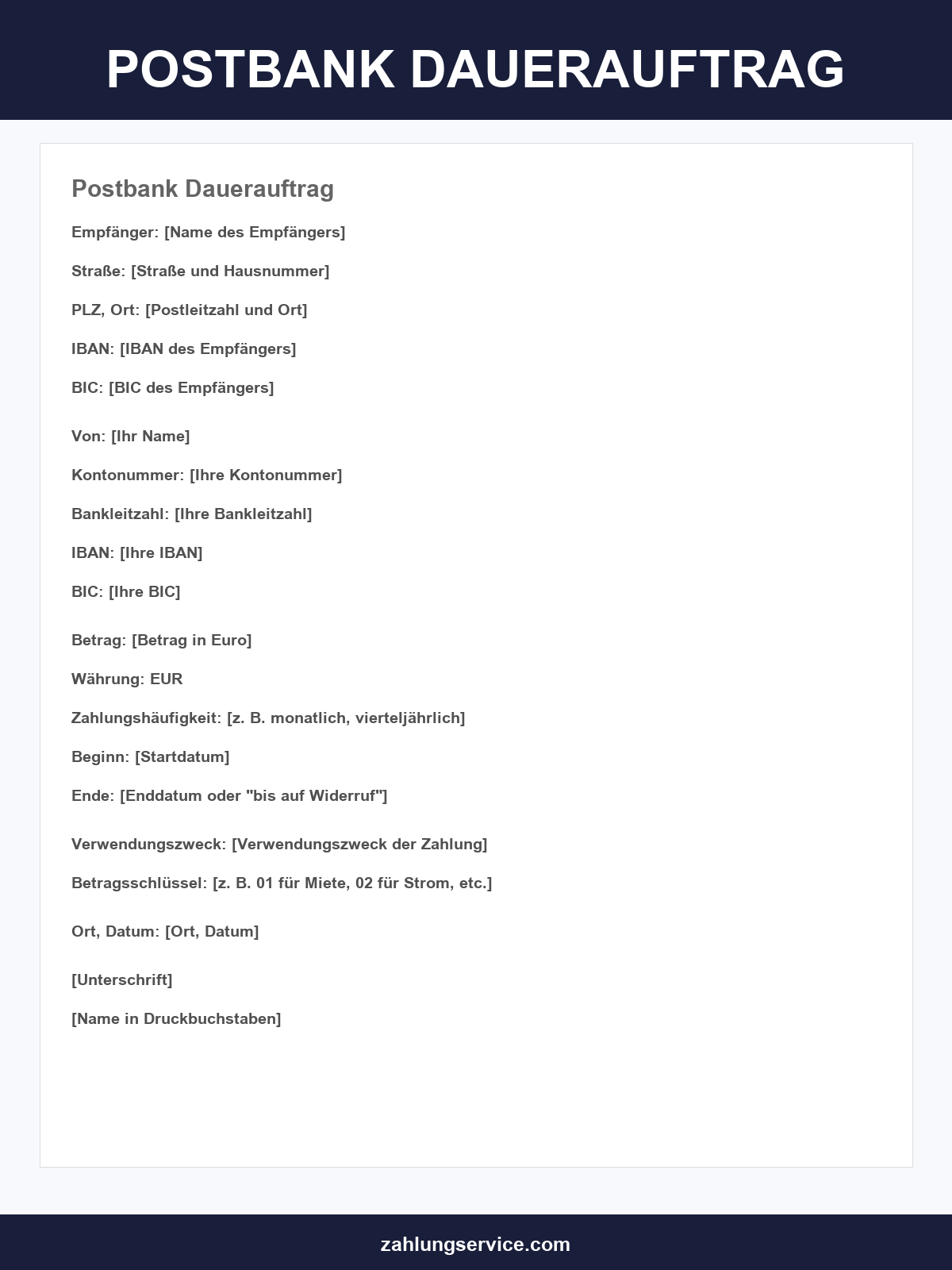 Postbank Formular Dauerauftrag
