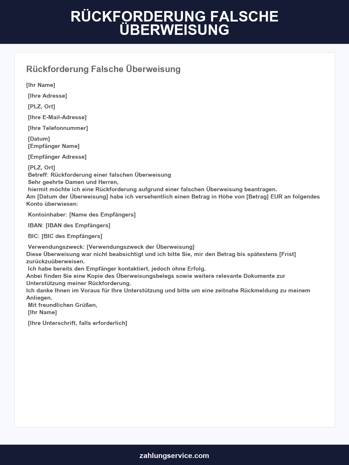 Rückforderung Falsche Überweisung Musterbrief