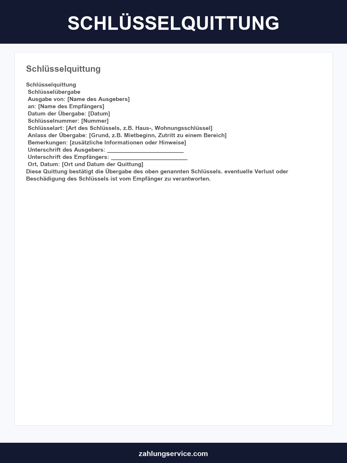 Schlüsselquittung Vorlage