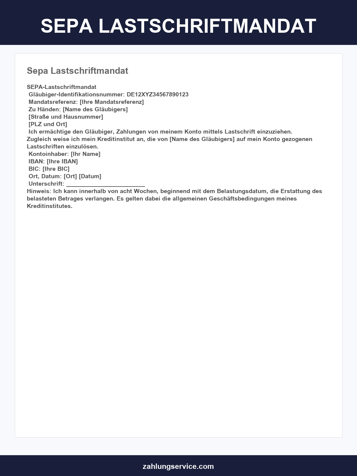 Sepa-Lastschriftmandat Vorlage