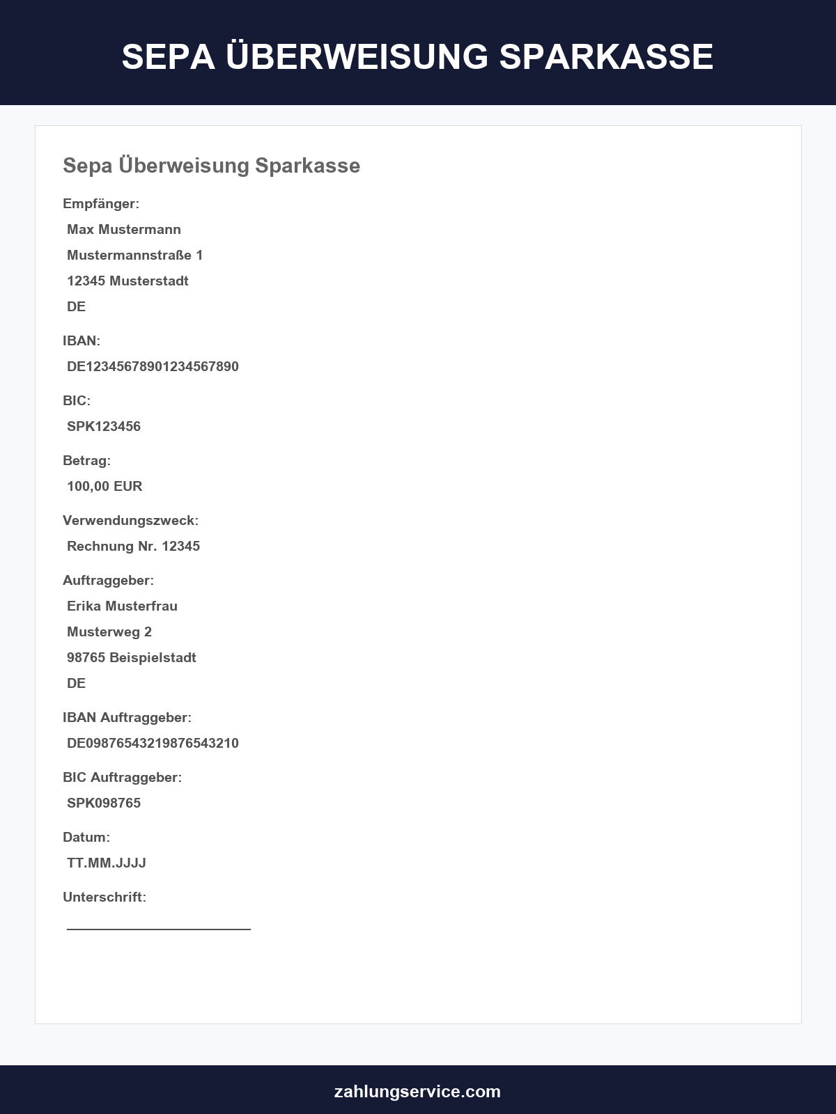 Sepa Überweisung Vorlage Sparkasse