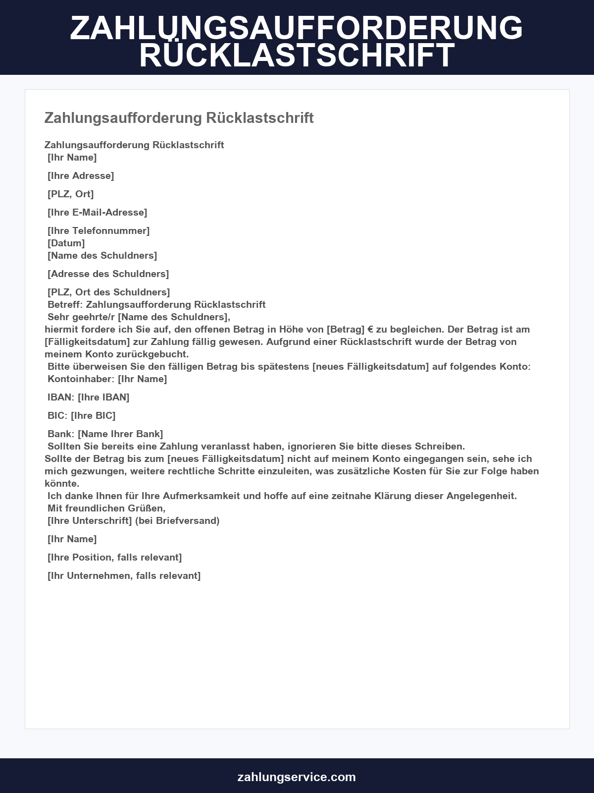 Zahlungsaufforderung Rücklastschrift Muster