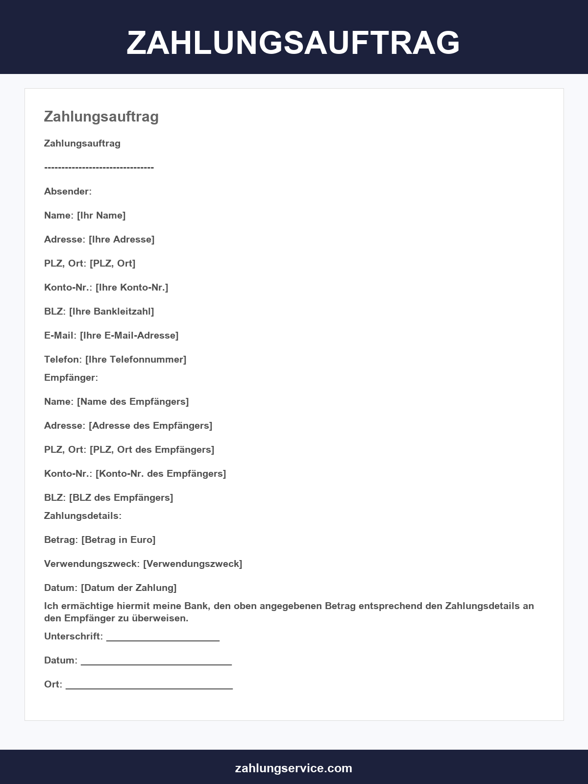 Zahlungsauftrag Vorlage
