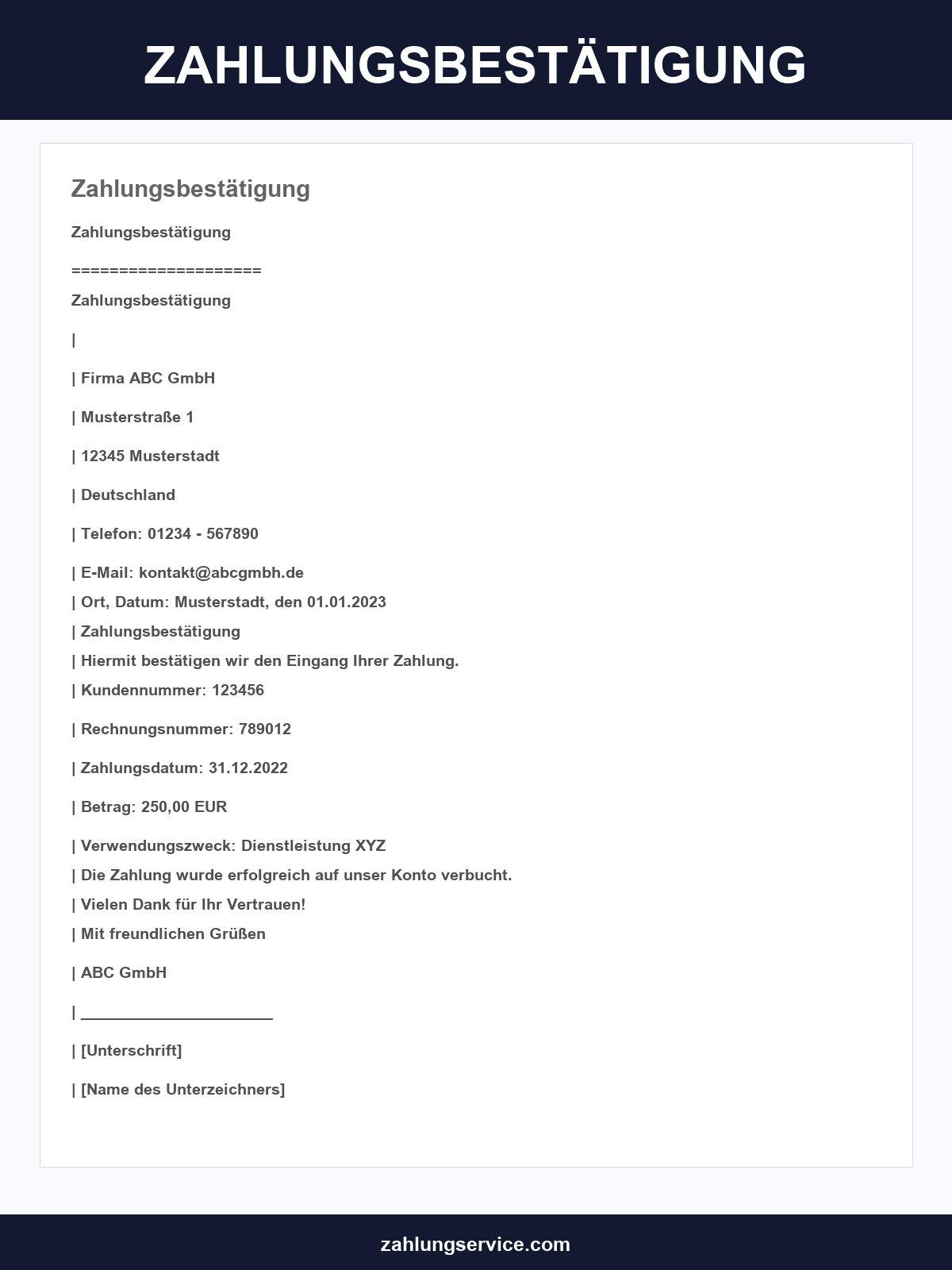 Zahlungsbestätigung Vorlage