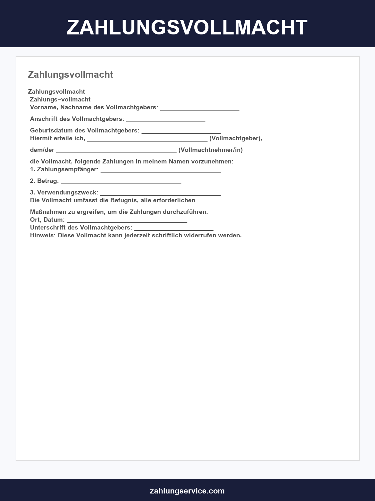 Zahlungsvollmacht