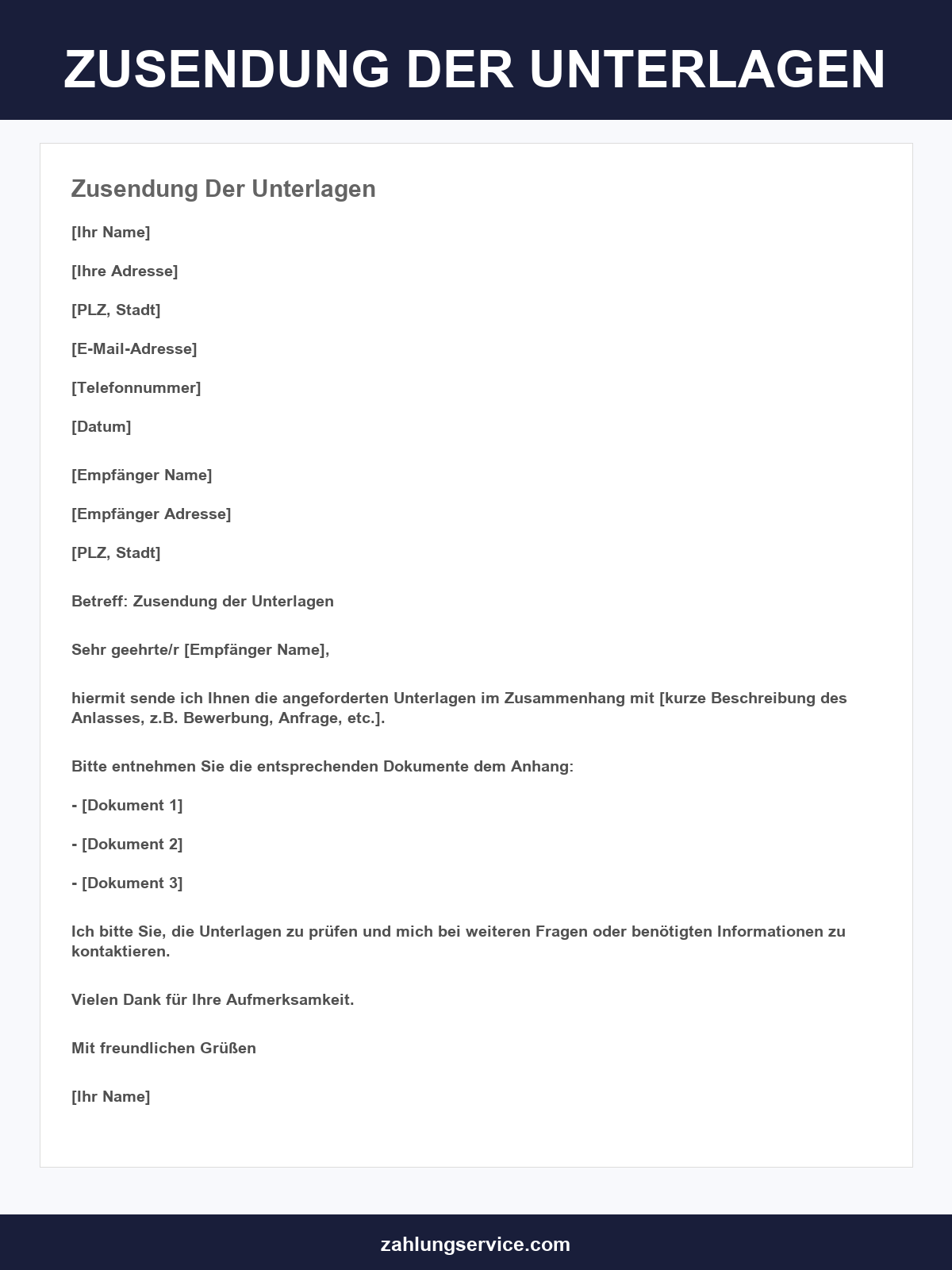 Zusendung Der Unterlagen Muster